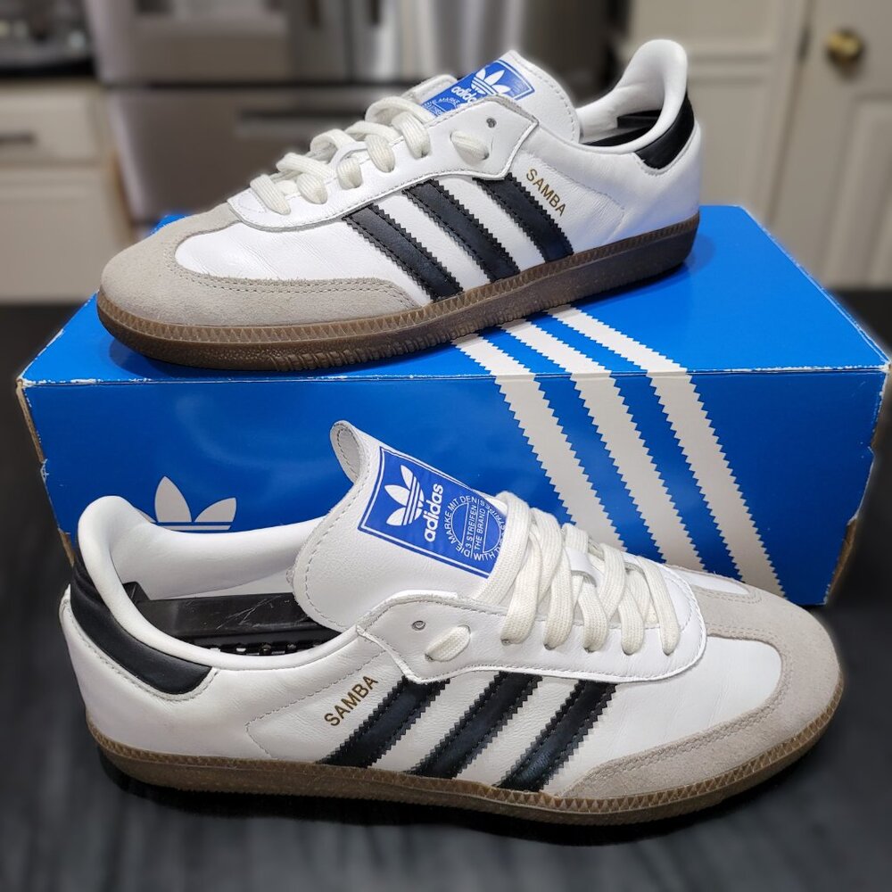 Adidas Samba Men’s Size 7 Originals OG Shoes White & Black Brown Gum B75806 - Picture 2 of 16